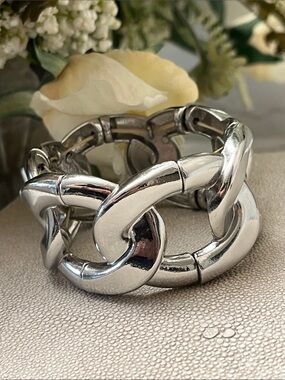 Chunky Silver Bangle Stretch Bracelet